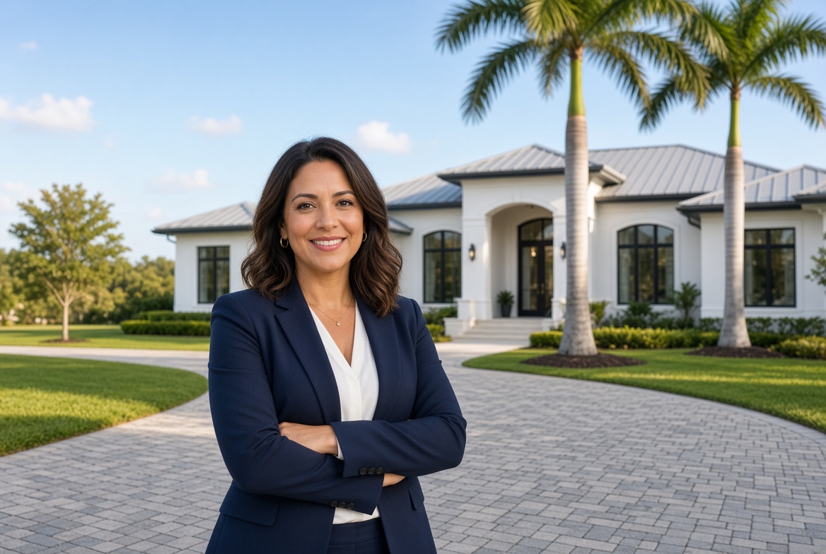 Real estate agent portrait in front of a Central Florida home